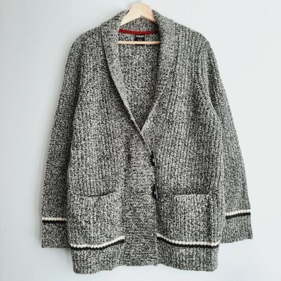 FAR WEST Toggle Button Boyfriend Cardigan Chunky Knit Melange Gray Sz XL - Picture 13 of 13